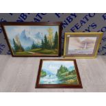 3 FRAMED PICTURES INCLUDING 2 OIL ON BOARDS OF OUTDOOR SCENES ONE SIGNED BY W.CHAPMAN AND ONE SIGNED