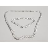 SILVER CURB BRACELET WITH MATCHING SILVER CURB CHAIN 38.8G