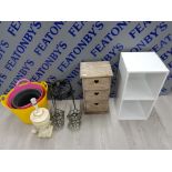 MIXED ITEMS INCLUDING LARGE DECORATIVE MODERN TABLE LAMP, 2 GLASS AND METAL LAMP SHADES, BEDSIDE 3