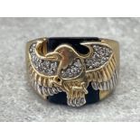 GOLD PLATED ON SILVER EAGLE RING WITH CZ 10.7G SIZE T