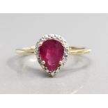 SILVER GILT RING WITH RUBY AND DIAMONDS SIZE P1/2 2.4G GROSS
