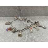 HALLMARKED SILVER CHARM BRACELET 10 CHARMS 32.1G