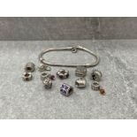 LADIES SILVER SNAKE BRACELET WITH 11 CHARMS