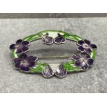 SILVER ENAMELLED BROOCH FEATURING PURPLE FLOWERS 24G