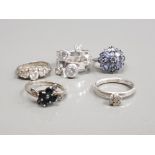 5 ASSORTED SILVER CLUSTER RINGS SIZES M1/2 P M1/2 O N 22.3G GROSS