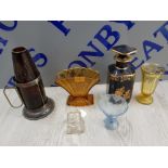 COLLECTION OF GLASS ITEMS INCLUDING 1930S DAVIDSONS FAN VASE, 1930 CZECH GLASS AND CRYSTAL INK