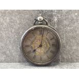 SILVER POCKET WATCH WITH SILVER DIAL ORNATE DESIGN