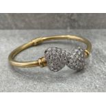 SILVER GOLD PLATED CZ HEART BANGLE 16.1G
