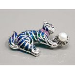 SILVER PLIQUE A JOUR CAT BROOCH 10.7G GROSS