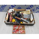 A BOX OF MISCELLANEOUS TRAINS AND TRACKS