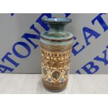 DENBY STUDIO CYLINDRICAL VASE WITH BANDED DECORATION 28 CM HIGH