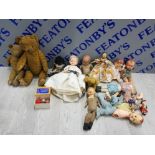 COLLECTION OF VINTAGE AND OLDER DOLLS AND TEDDY'S INCLUDES PEDIGREE AND IDEAL ETC
