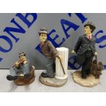 3 VINTAGE HAND PAINTED FILM MOVIE ACTOR CHARLIE CHAPLIN FIGURINE SCULPTURE STATUES