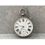 HALLMARKED SILVER GENTS IMPROVED PATENT POCKET WATCH WHITE DIAL ROMAN NUMERALS