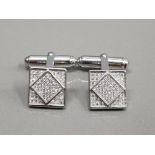 A PAIR OF SILVER AND CZ CUFFLINKS CASED