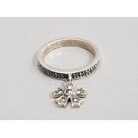 SILVER AND MARCASITE BAND RING WITH A MARCASITE FLOWER PENDANT SIZE Q 4.6G GROSS