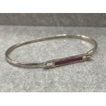 LADIES SILVER BANGLE SET WITH PINK BAR