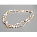 FRESHWATER PEARL AND CITRINE BEAD NECKLET 46CM