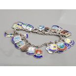 SILVER BRACELET WITH ASSORTED SILVER AND ENAMEL SHIELD CHARMS 41G GROSS