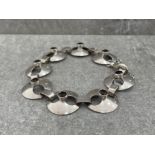 WHITE METAL SMOKEY QUARTZ BRACELET EACH LINK SET WITH STONE 24G