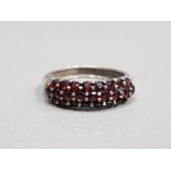 SILVER 25 STONE GARNET TRIPLE BAND RING SIZE Q 3.7G GROSS