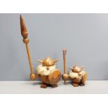 2 1960S DENMARK/NORWAY TEAK GONKS AS VIKINGS WITH SHIELDS AND WEAPONS