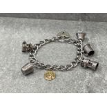 SILVER CHARM BRACELET WITH 6 ASSORTED CHARMS 27.2G