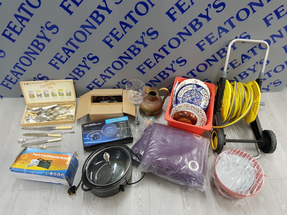 LARGE BOX OF MIXED ITEMS INCLUDING SUB ZERO ICE 165 WATT CAR SPEAKERS, PAPER LOG BRIQUETTE MAKER AND