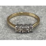 9CT GOLD DIAMOND THREE STONE RING APPROX .50CT 1.8G SIZE O1/2