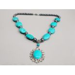 TURQUOISE AND HAEMATITE BEAD NECKLET