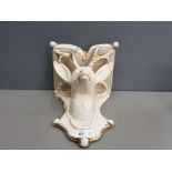 ANTIQUE VICTORIAN SCOTTISH POTTERY DEERS HEAD SUPPORTING AN INTEGRAL SHELF