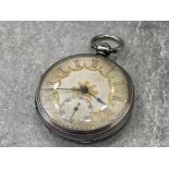 HALLMARKED SILVER POCKET WATCH CREAM DIAL GOLD PLATES ROMAN NUMERALS