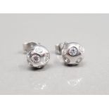 9CT WHITE GOLD CUBIC ZIRCONIA SET HALF BALL STUD EARRINGS 1.5G GROSS