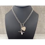 SILVER TIFFANY STYLE NECKLACE HEART PENDANT AND T BAR CATCH