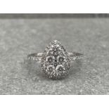 18CT WHITE GOLD DIAMOND PEAR SHAPED CLUSTER RING WITH DIAMOND SHOULDERS 3.6G SIZE Q