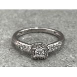 9CT WHITE GOLD DIAMOND CLUSTER RING WITH PRINCESS CUT APPROX .25CT 2.1G SIZE I1/2
