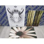 4 MODERN CANVASS PRINTS OF NATURE AND A RAM'S HEAD