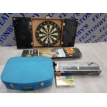 MIXED ITEMS INCLUDING WINMAU DART BOARD, A VINTAGE ROTA SLAM, DONAY INTERNATIONAL EXTREME 2 PIECE