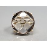9CT YELLOW GOLD LARGE SMOKEY QUARTZ RING SET IN A FOUR CLAW SETTING SIZE S 7.4G GROSS