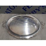 LARGE OVAL KINGSWAY PLATE CHROMED BUTLERS TRAY WITH CAST SIDE HANDLES