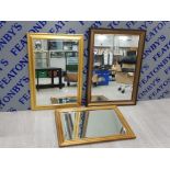 3 DECORATIVE BEVELLED EDGED FRAMED MIRRORS