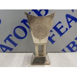 SILVER PLATED TABLE CENTRE PIECE OR TROPHY EMBOSSED TO ONE SIDE OF THE UPPER TWO TIERS WITH THE