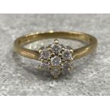 LADIES 9CT GOLD DIAMOND CLUSTER RING 2G SIZE N1/2