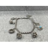 SILVER ROPE CHARM BRACELET WITH 8 ASSORTED CHARMS