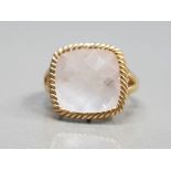 9CT YELLOW GOLD PINK STONE RING WITH ROPE EDGE DESIGN SIZE M 4.5G GROSS