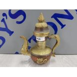 ORIENTAL TEA POT WITH COPPER AND BRASS DECORATION