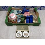 A BOX OF MISCELLANEOUS ITEMS TO INCLUDE ROYAL WORCESTER MALING GLASSWARE ETC