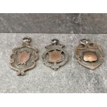 3 HALLMARKED SILVER SHIELDS WITH GOLD PLATE 28.2G
