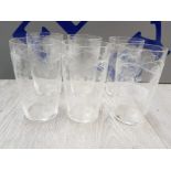 6 SMALL BEAUTIFULLY ETCHED SPIRIT GLASSES FEATURING A GRAPEVINE