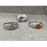 3 LADIES SILVER STONE SET RINGS 11.7G